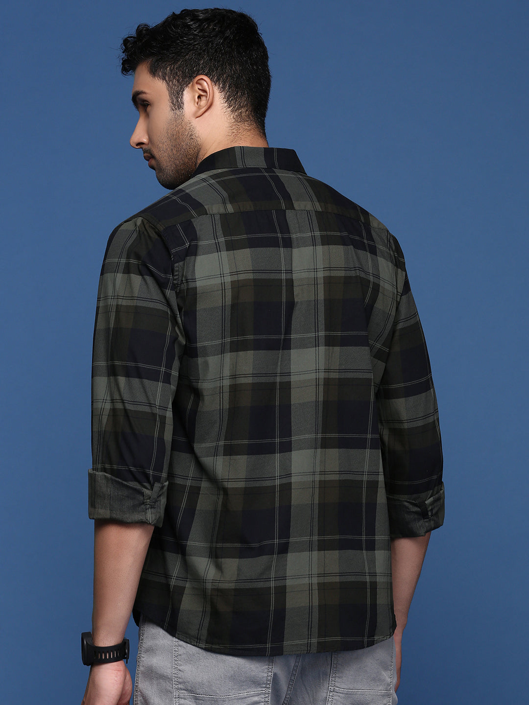 Men Checked Green Slim Fit Shirt