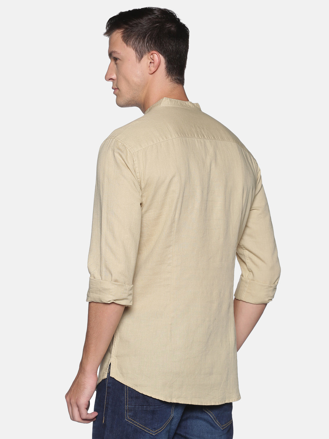 Men's Cream Mandarin Collar Slim Fit Shirt