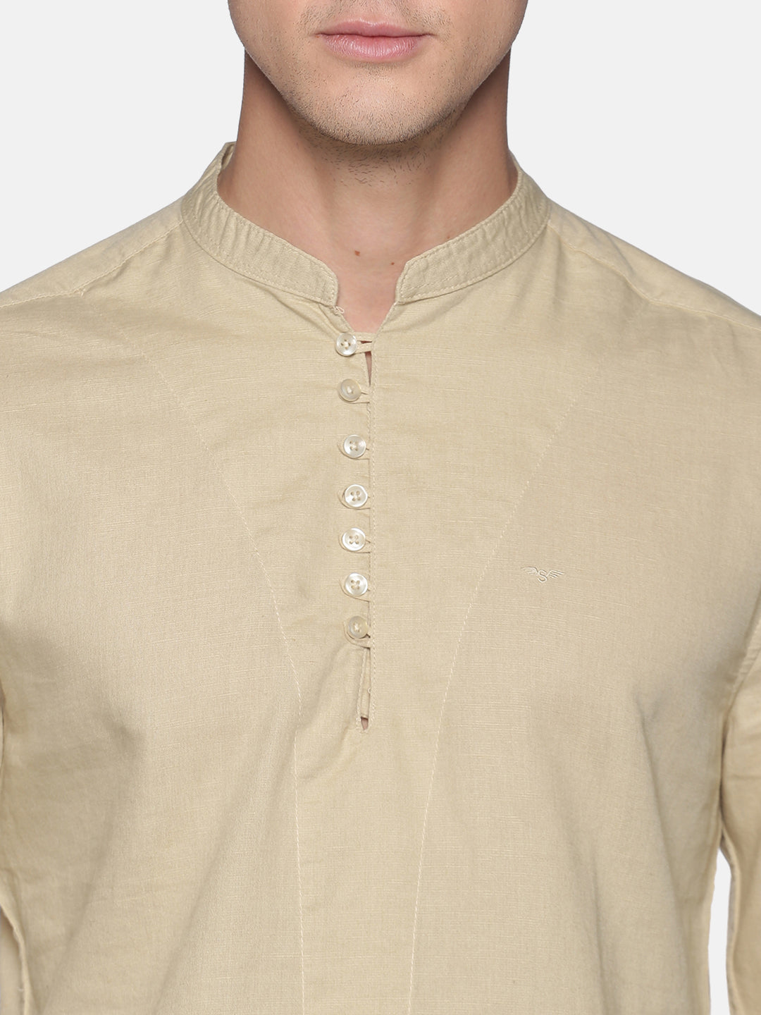Men's Cream Mandarin Collar Slim Fit Shirt