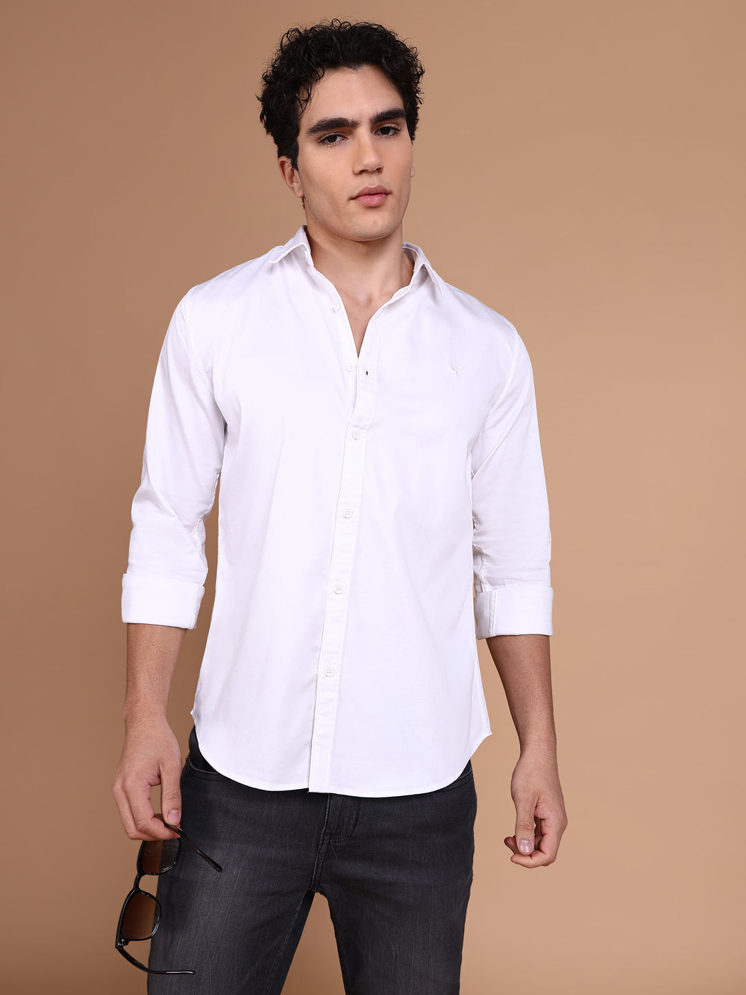 Men White Solid Shirt