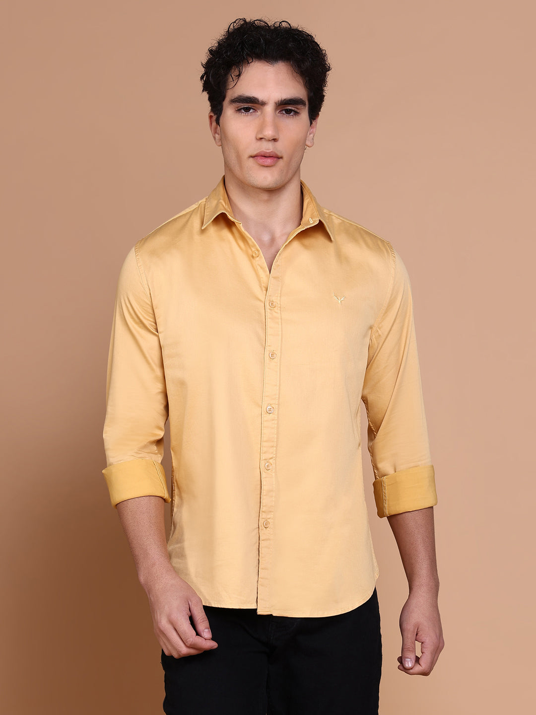 Men Mustard Solid Shirt