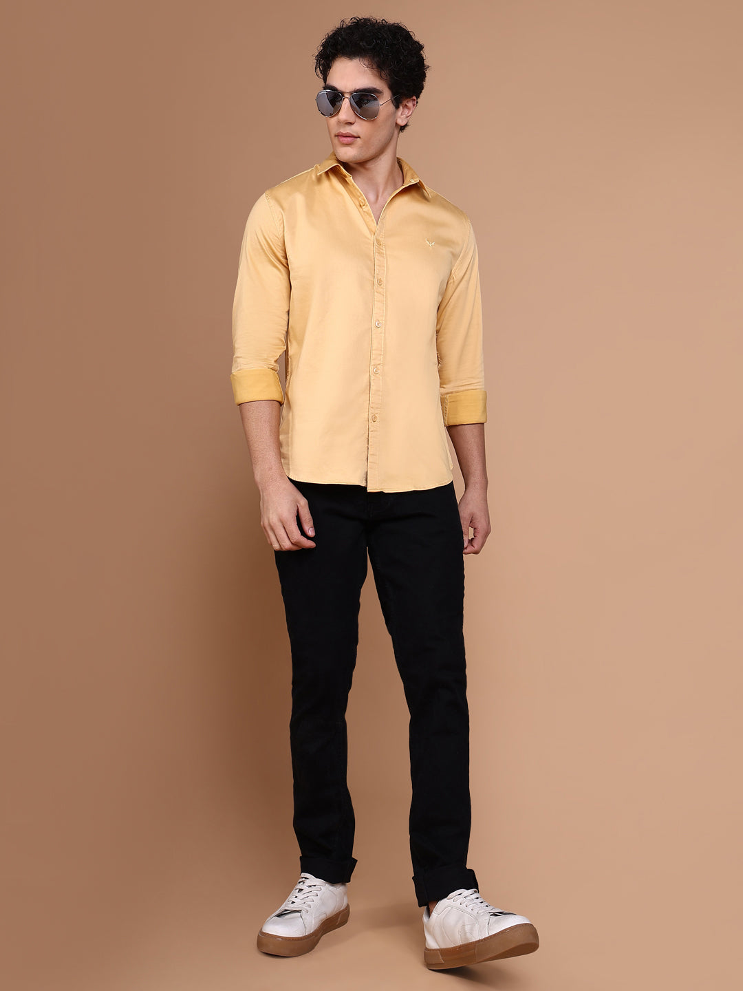 Men Mustard Solid Shirt