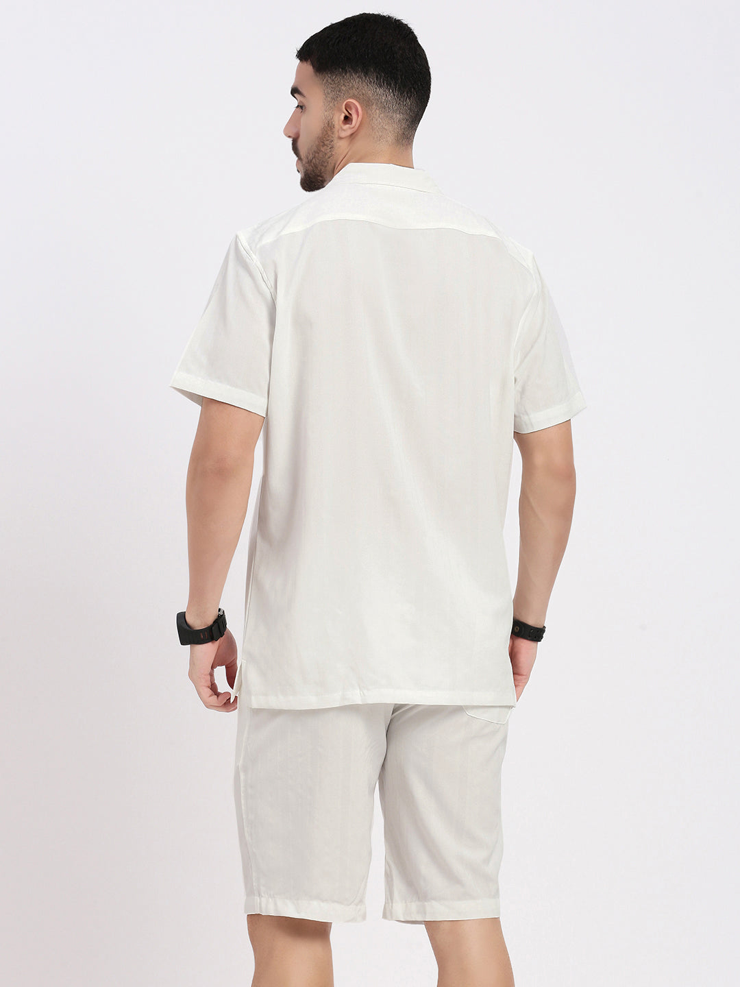 Men White Solid Co Ords Set