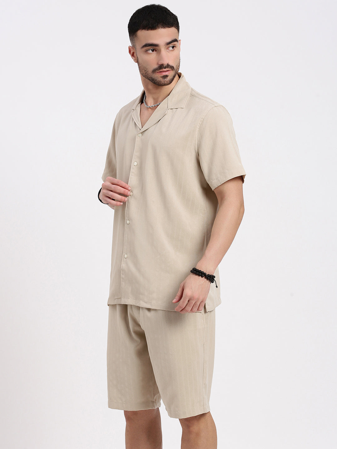 Men Beige Solid Co Ords Set