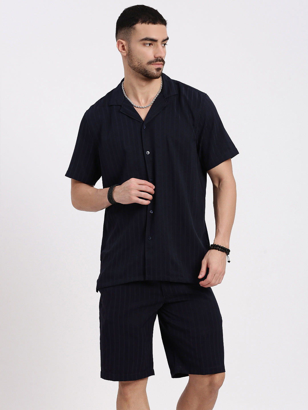 Men Navy Blue Solid Co Ords Set