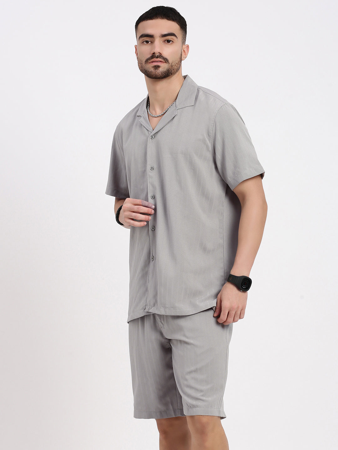 Men Grey Solid Co Ords Set