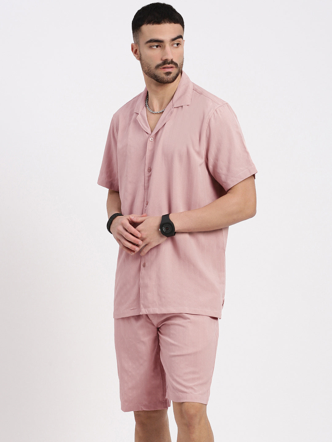 Men Peach Solid Co Ords Set