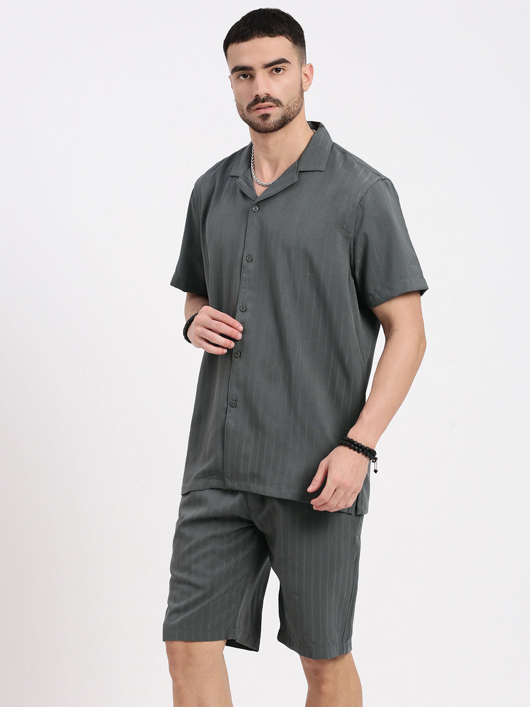 Men Grey Solid Co Ords Set