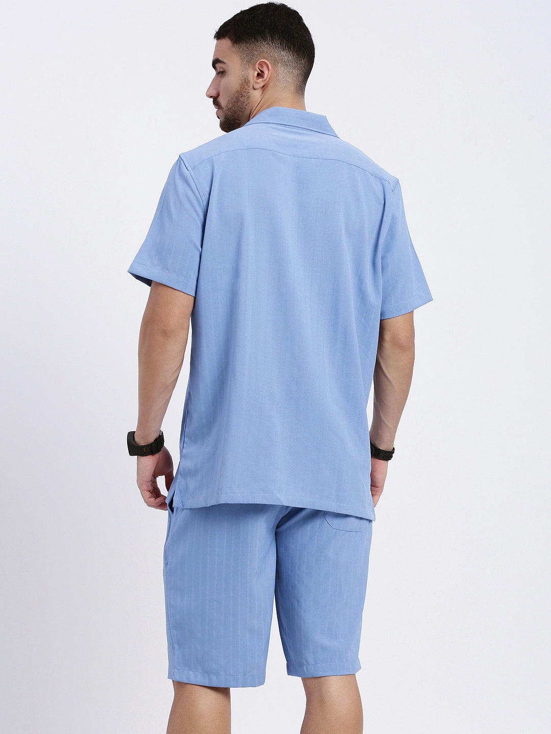 Men Blue Solid Co Ords Set