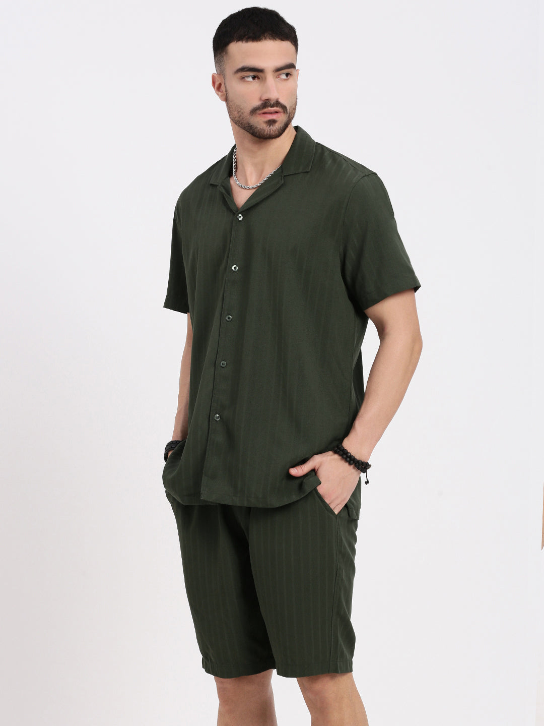 Men Olive Solid Co Ords Set