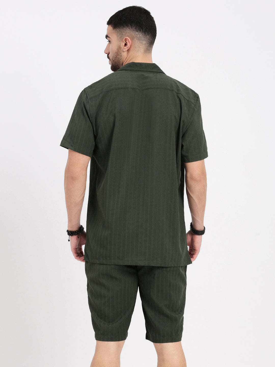 Men Olive Solid Co Ords Set