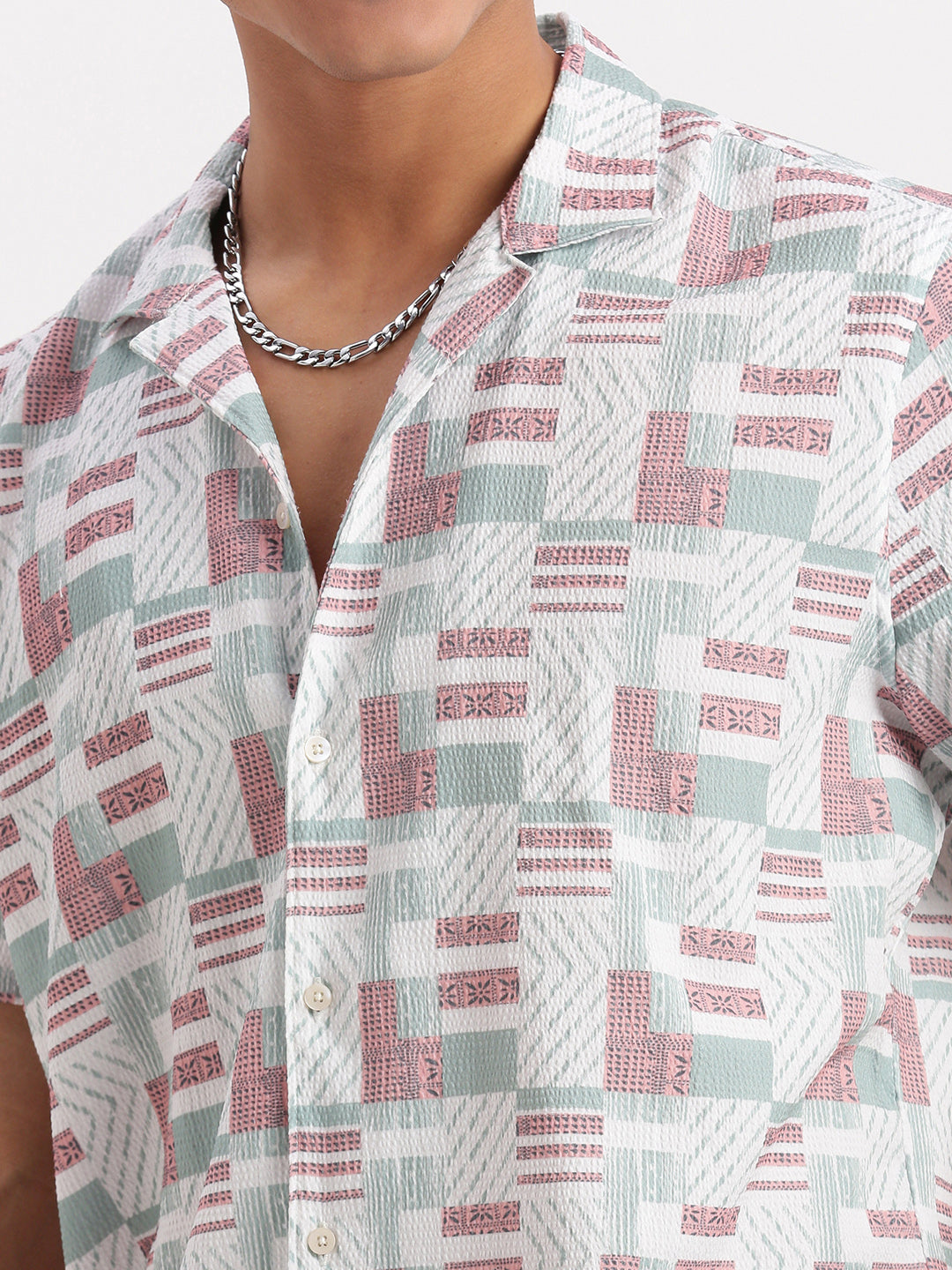 Men Cuban Collar Abstract Multi Shirt