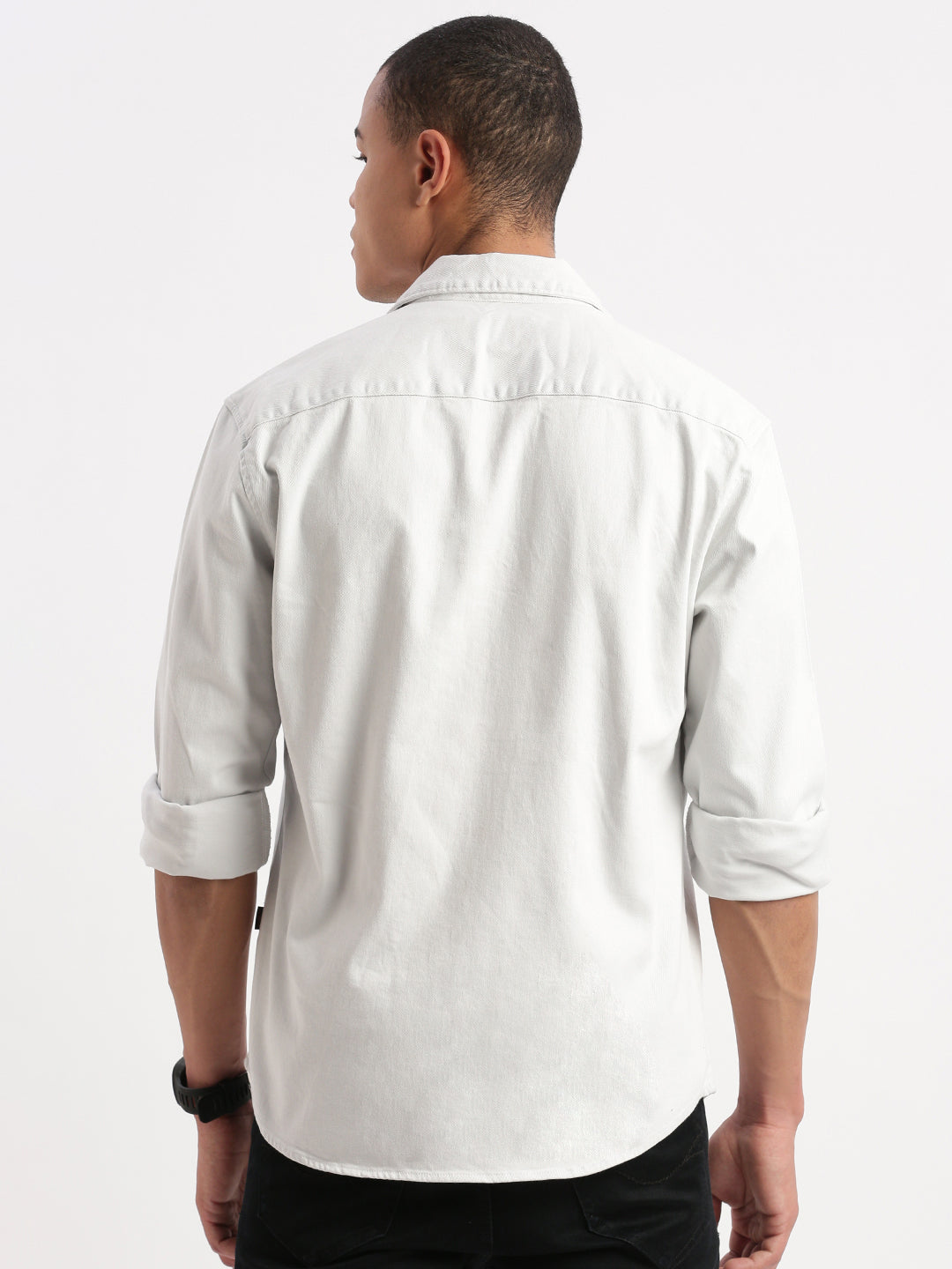 Men Cuban Collar Solid White Oversized Shacket