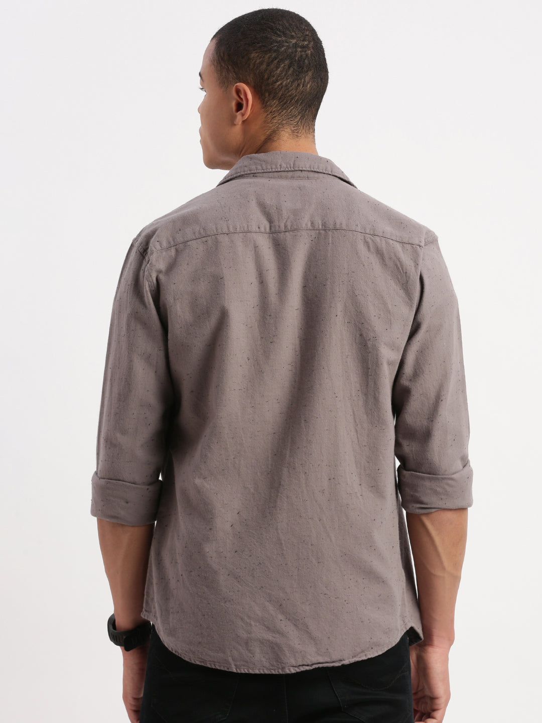 Men Cuban Collar Solid Grey Oversized Shacket