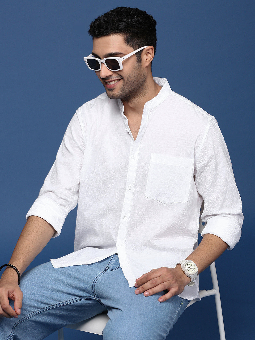 Men Solid White Slim Fit Shirt