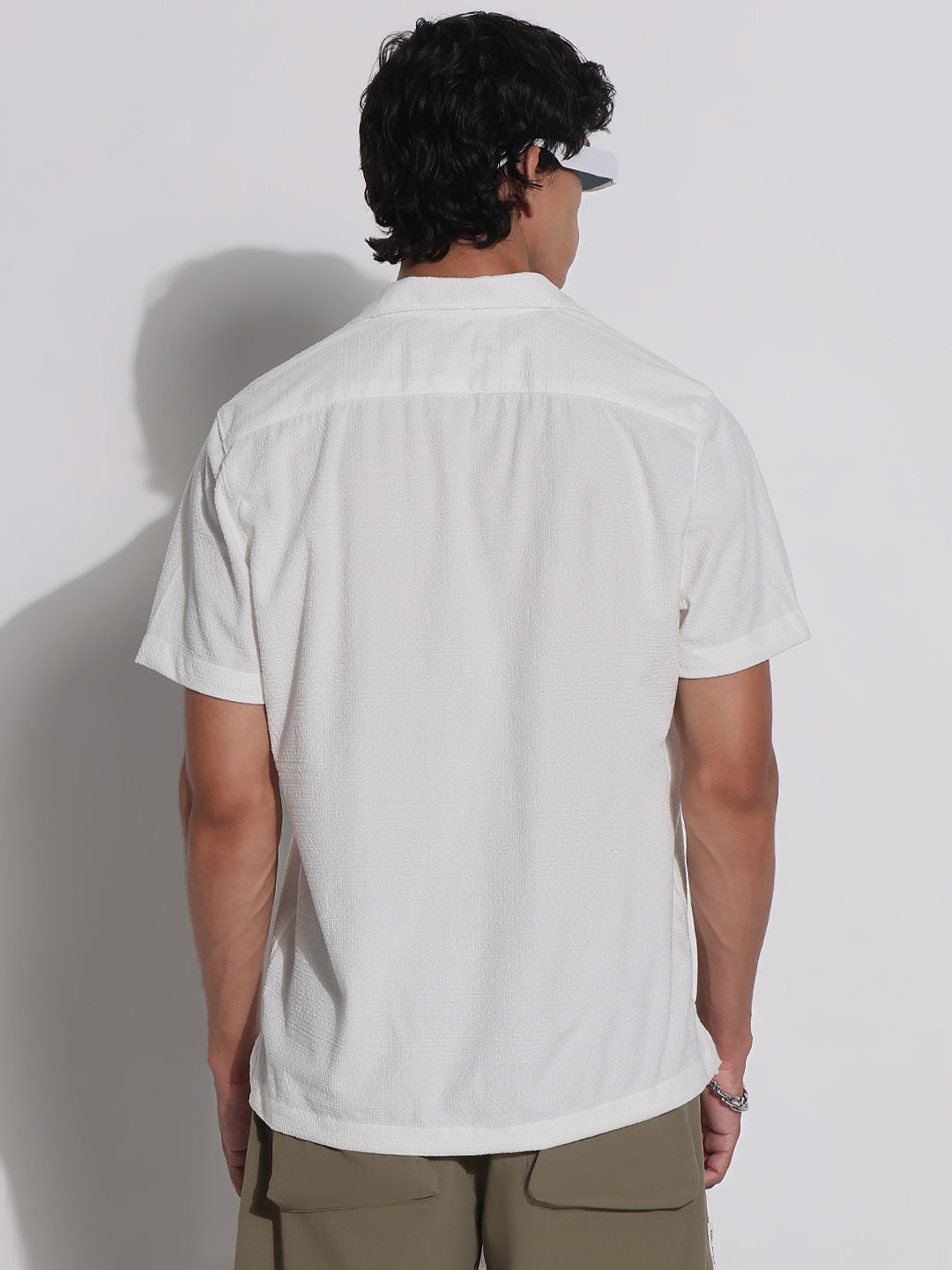 Men's White Cuban Collar Relaxed Fit Shirt