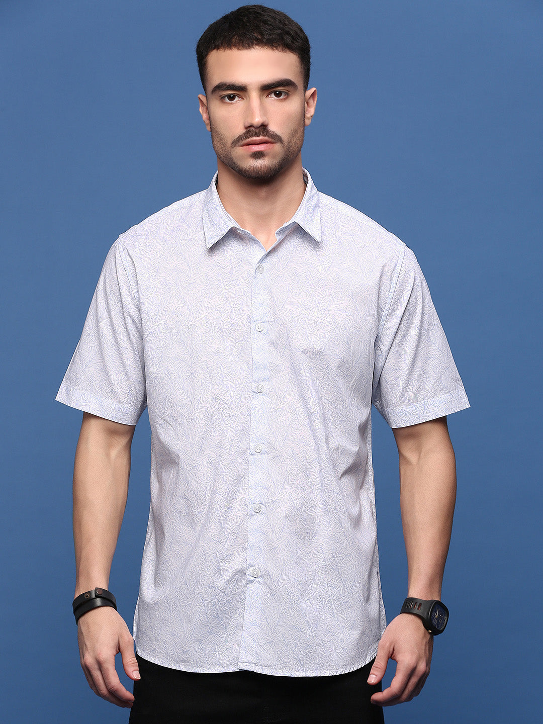 Men White Floral Slim Fit Shirt