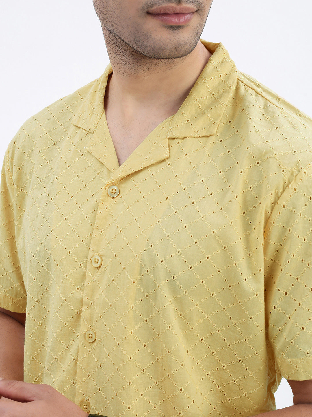 Men Yellow Cuban Collar Solid Shirt