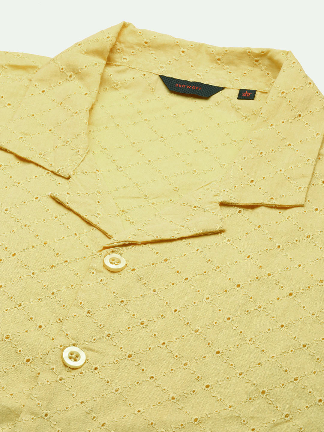 Men Yellow Cuban Collar Solid Shirt