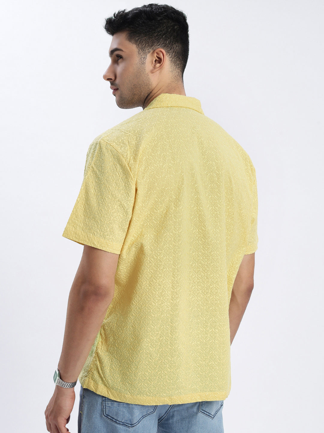 Men Yellow Cuban Collar Solid Shirt