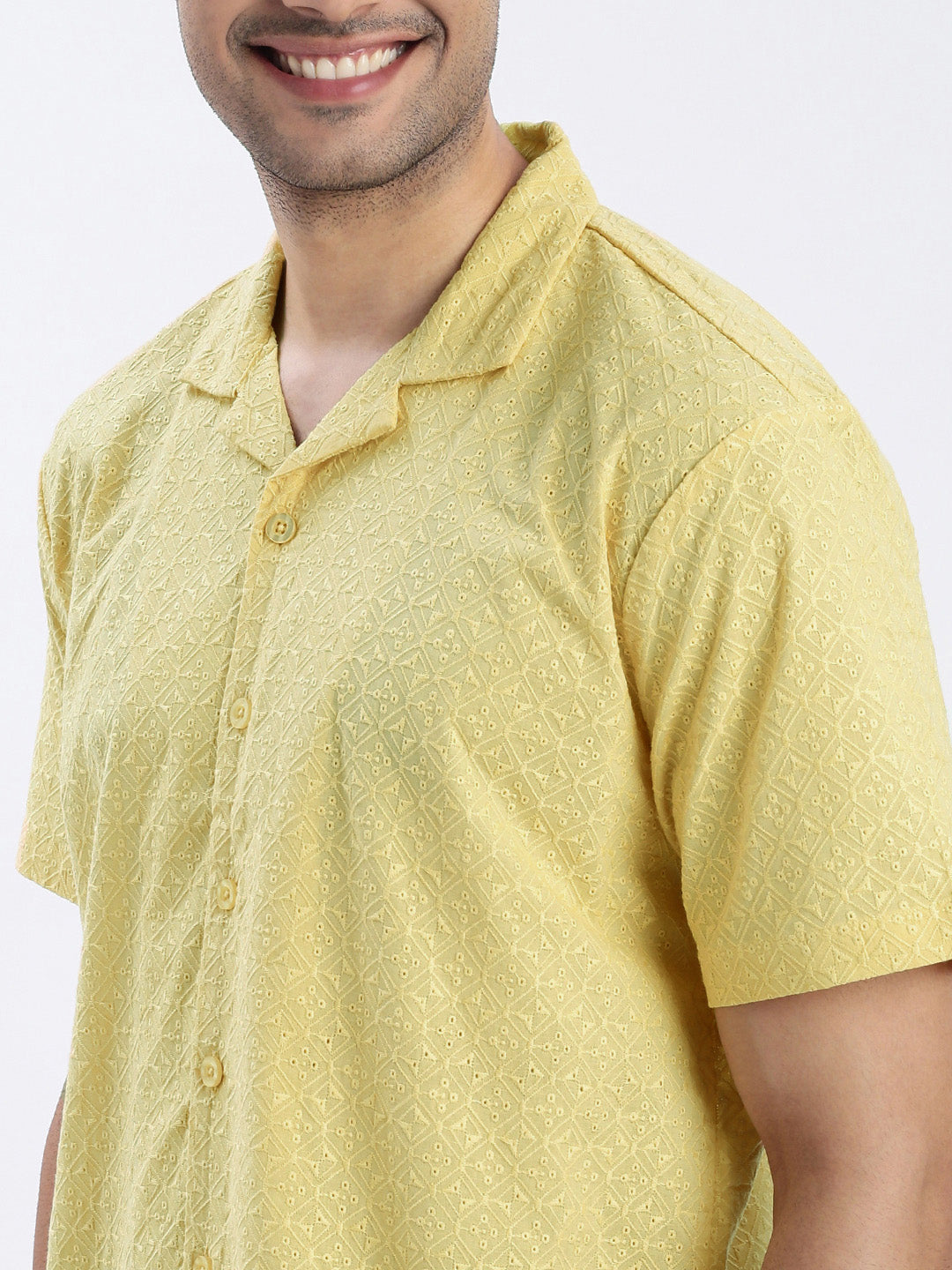 Men Yellow Cuban Collar Solid Shirt