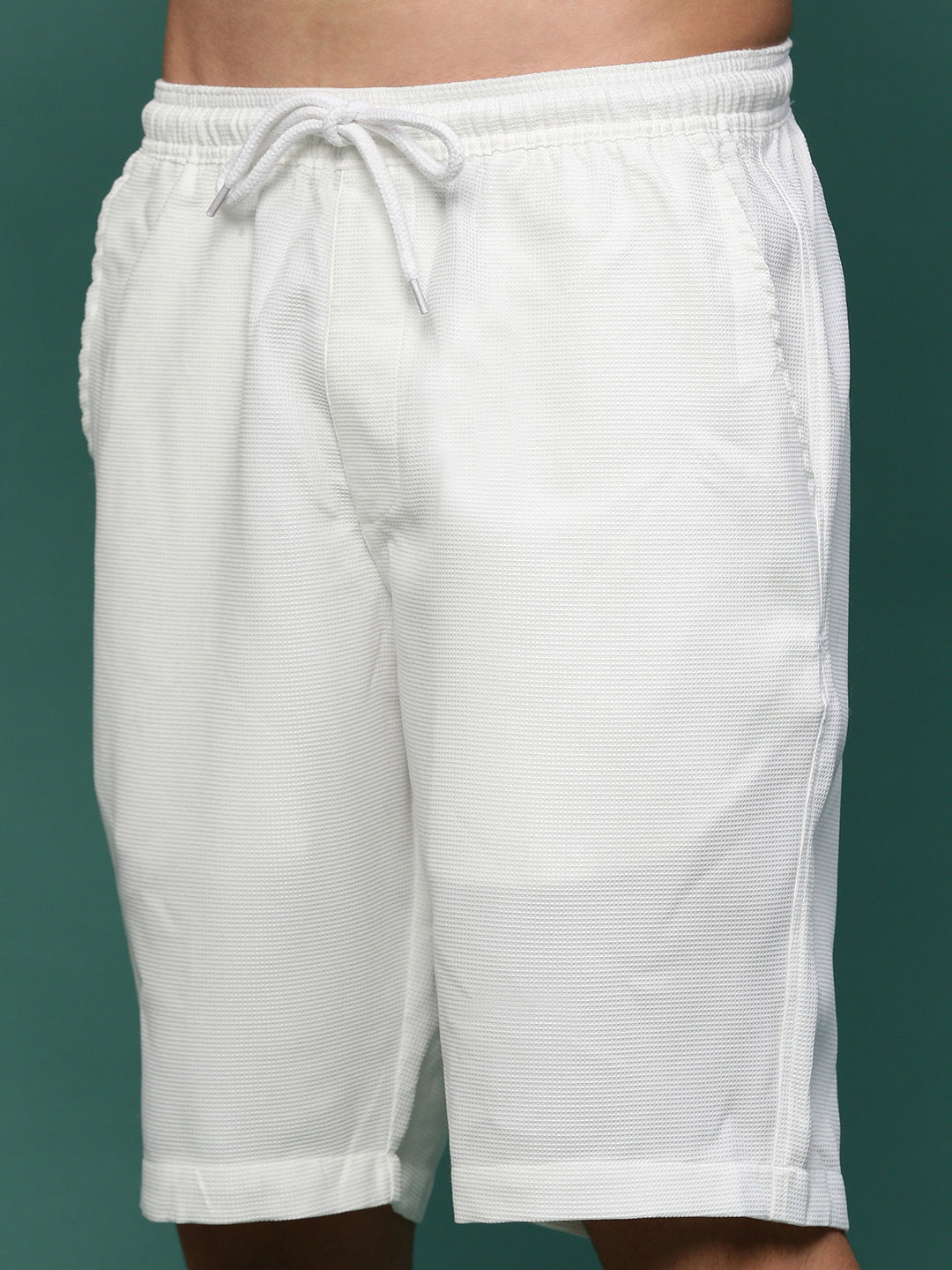 Men White Cuban Collar Solid Co Ords Set