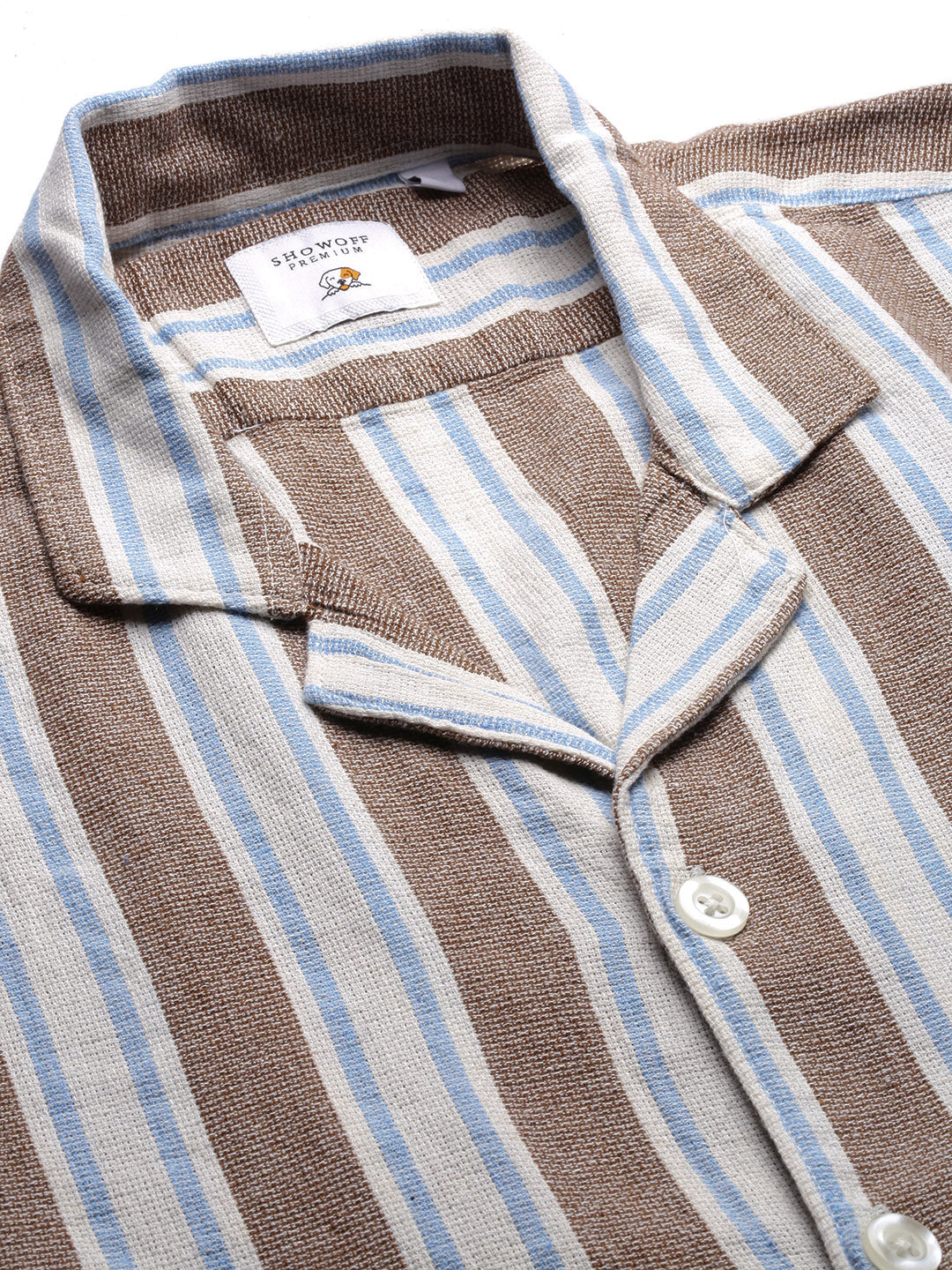 Men Cuban Collar Striped Brown Relaxed Fit Shirt