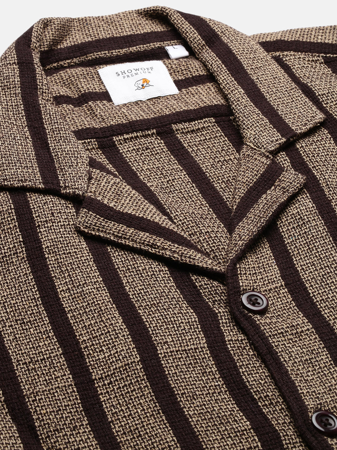 Men Cuban Collar Striped Brown Relaxed Fit Shirt