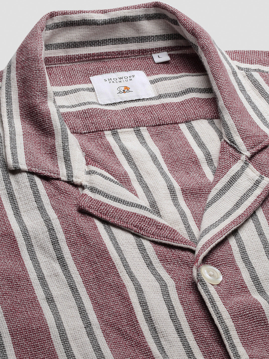 Men Cuban Collar Striped Purple Relaxed Fit Shirt