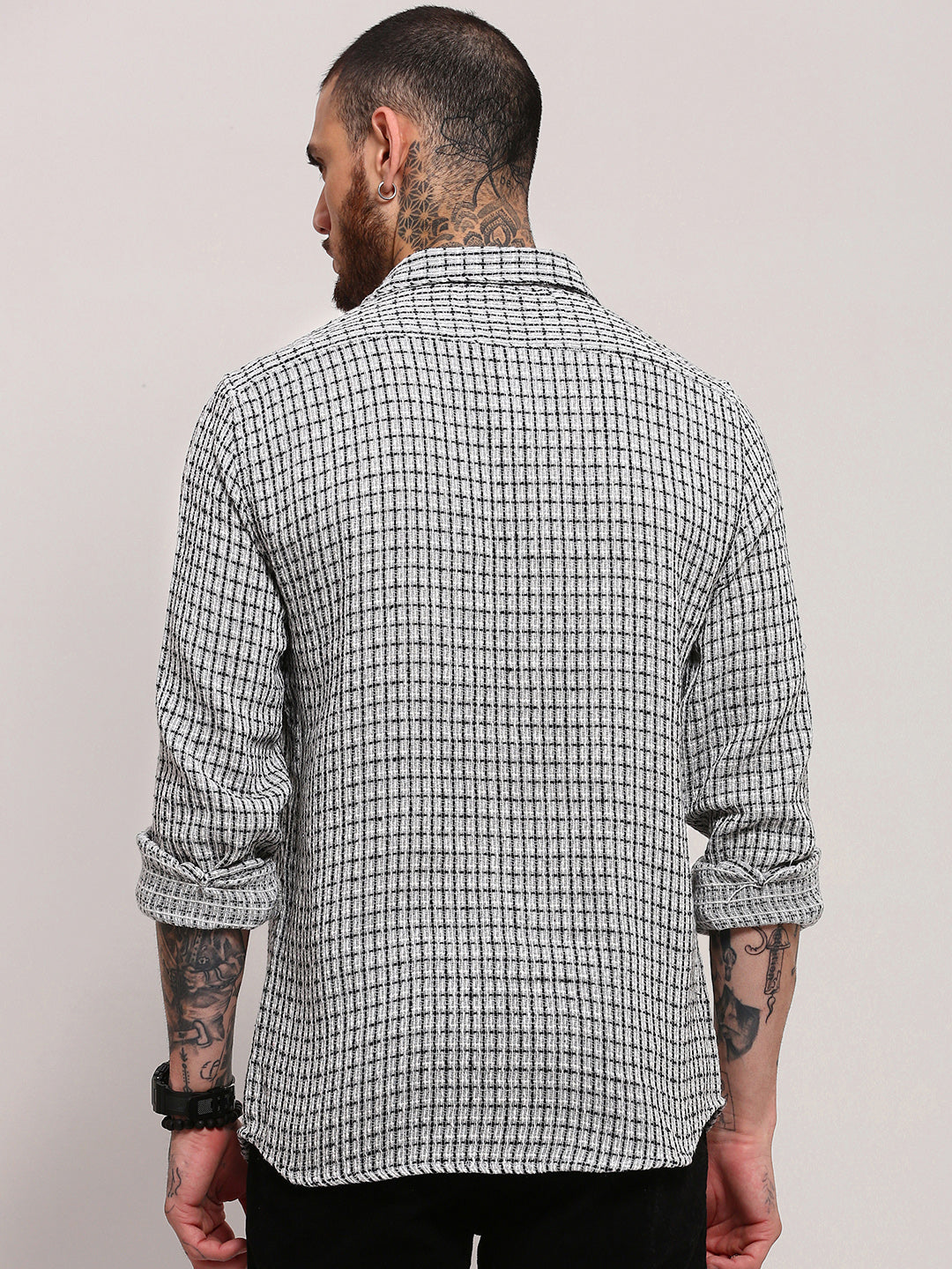 Men Grey Checked Shacket