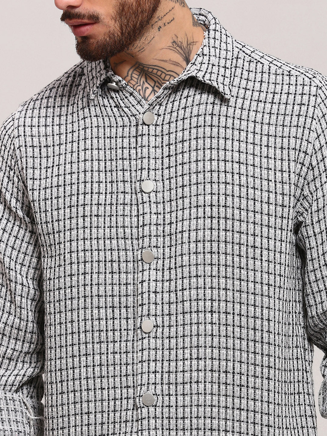 Men Grey Checked Shacket