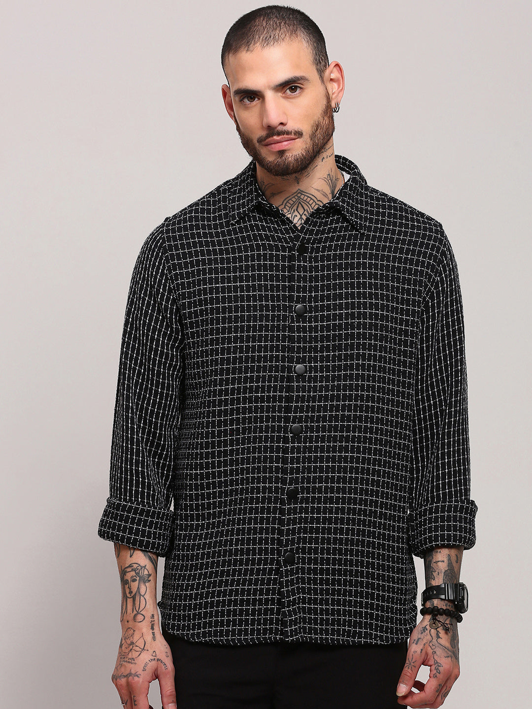 Men Black Checked Shacket