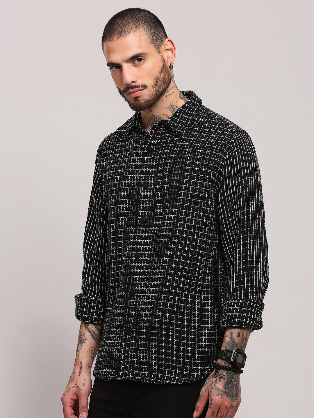 Men Black Checked Shacket