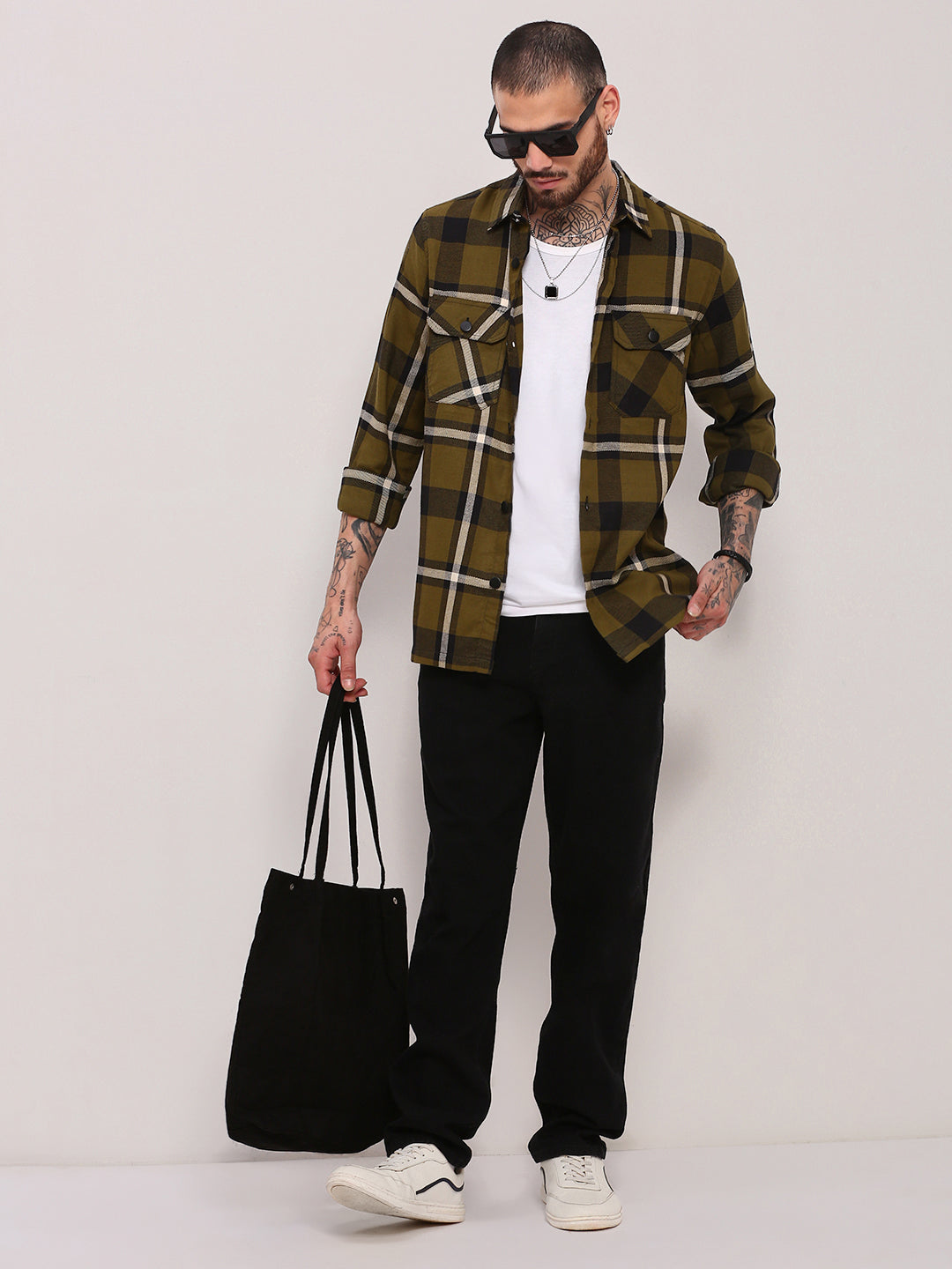 Men Green Checked Shacket