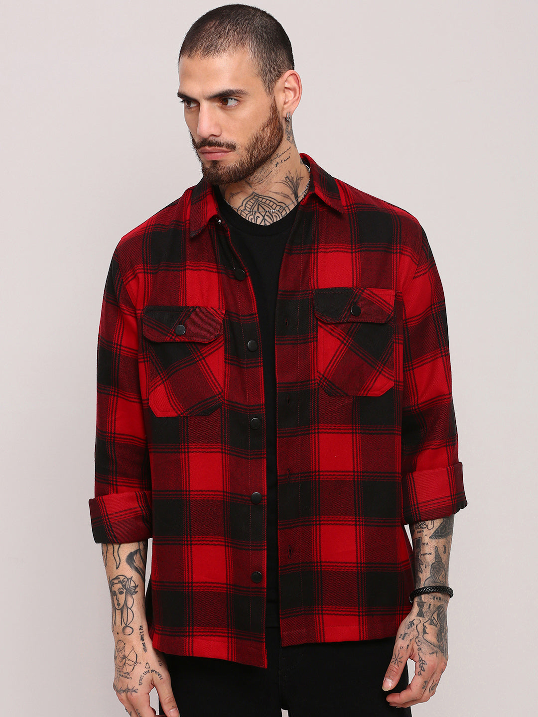 Men Red Checked Shacket