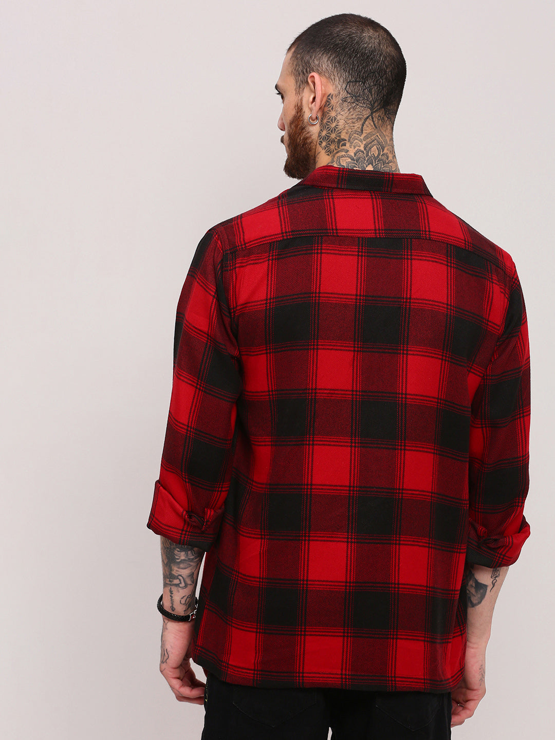 Men Red Checked Shacket