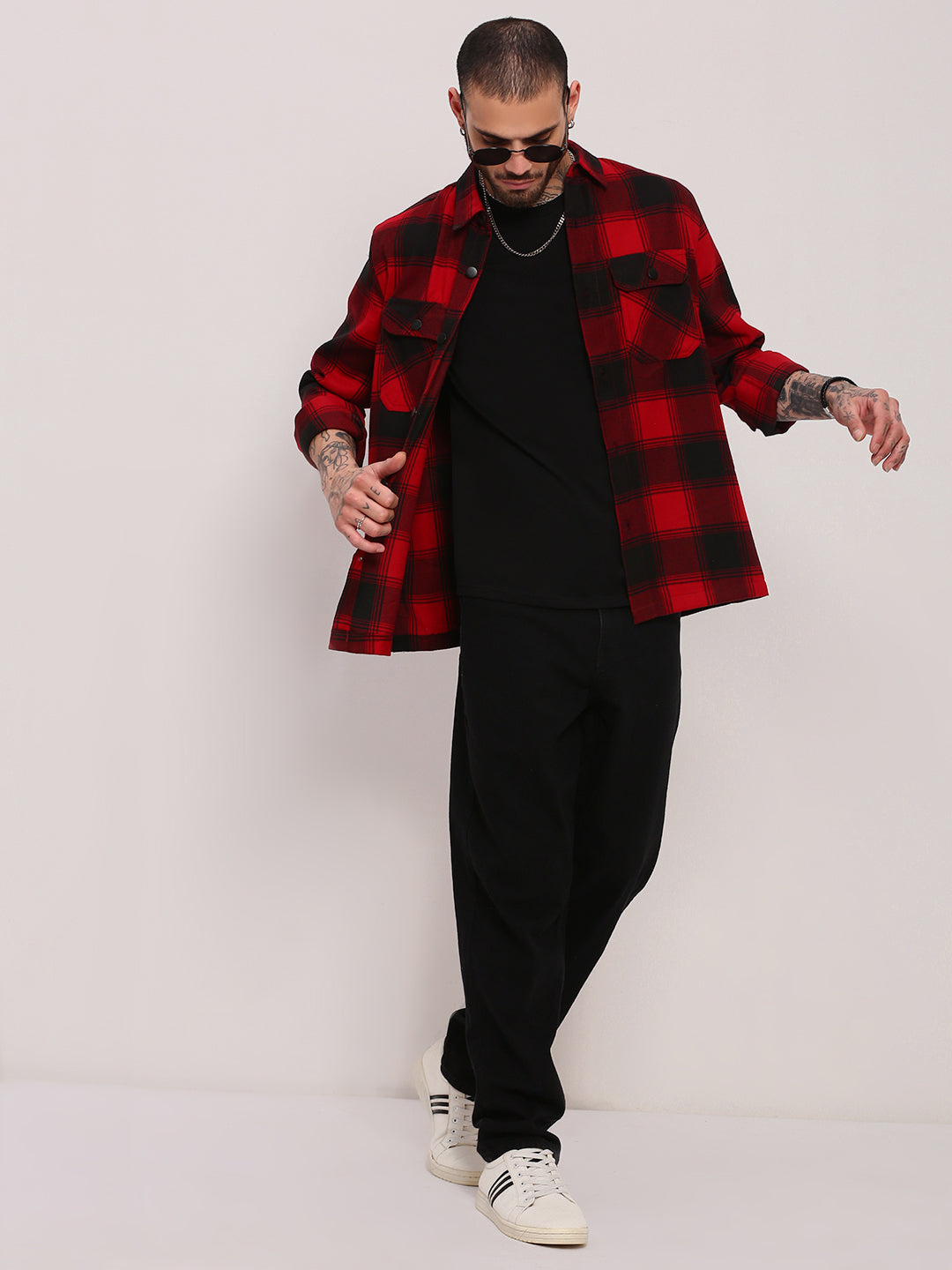 Men Red Checked Shacket