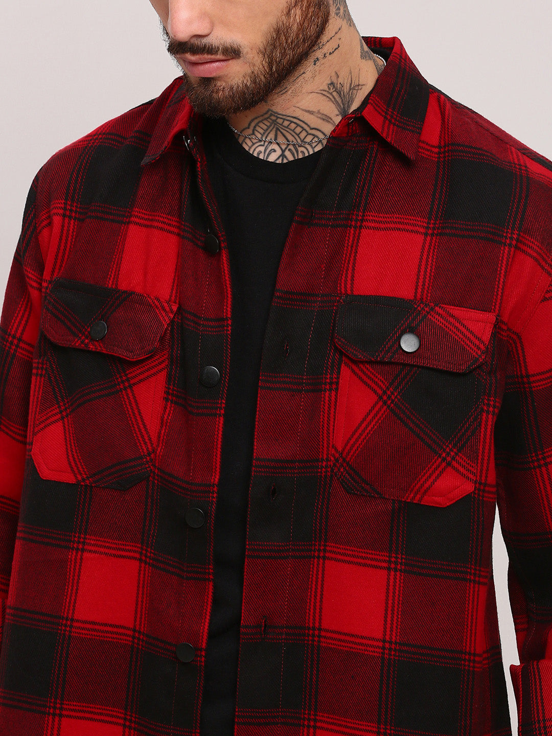 Men Red Checked Shacket