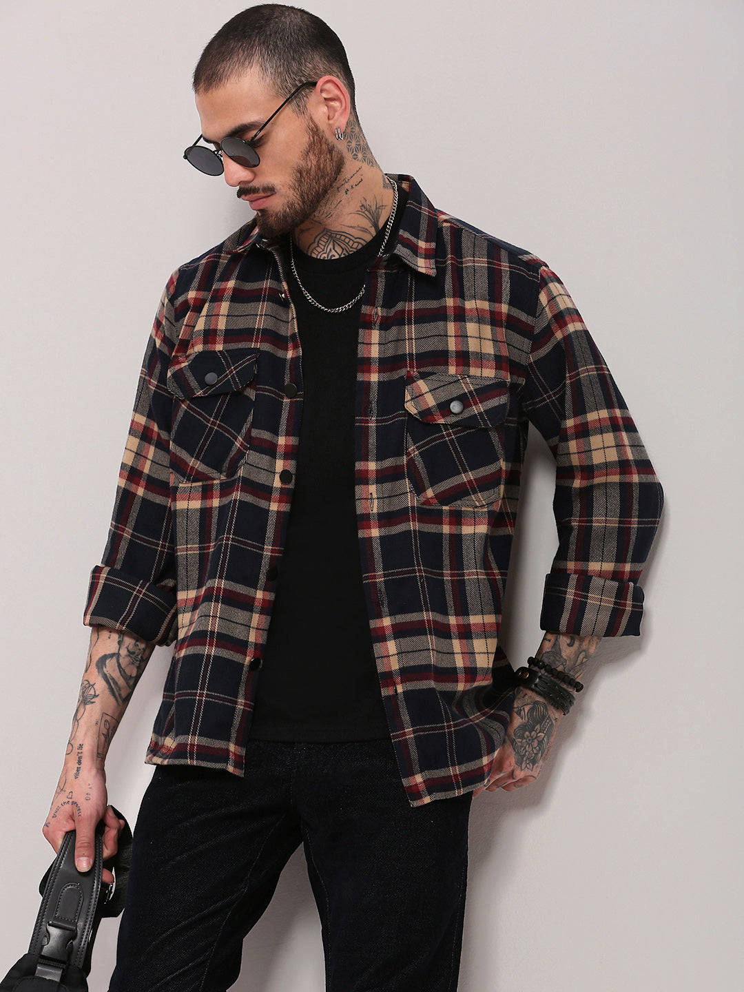 Men Black Checked Shacket