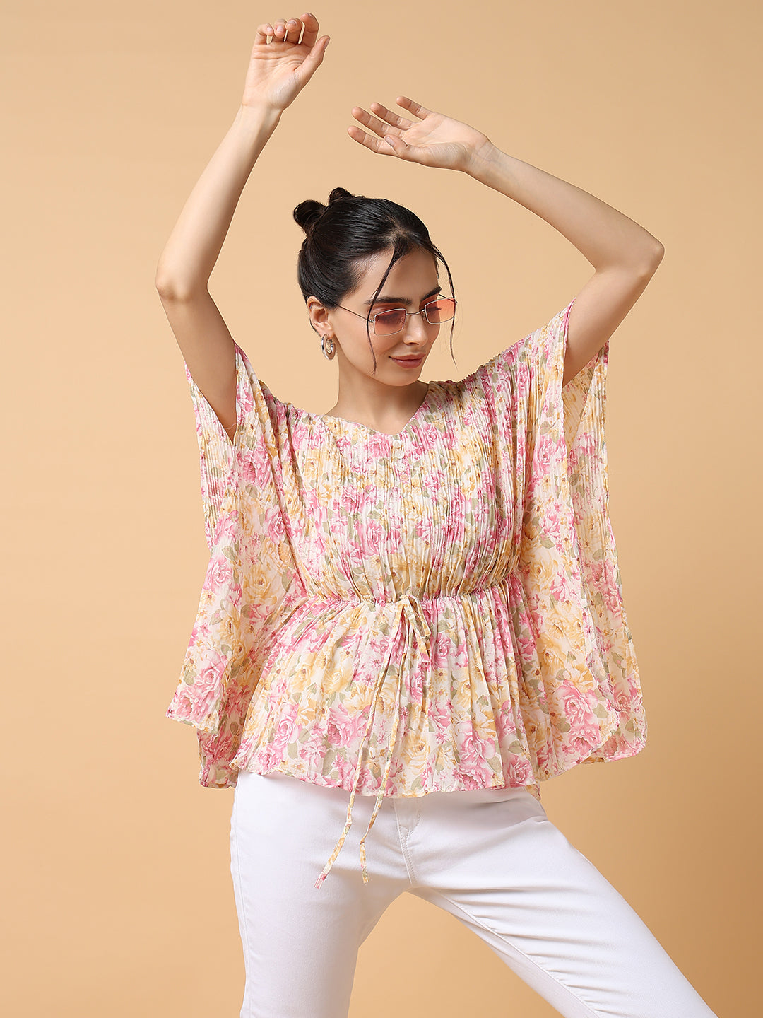 Women Pink Floral Kaftan Top