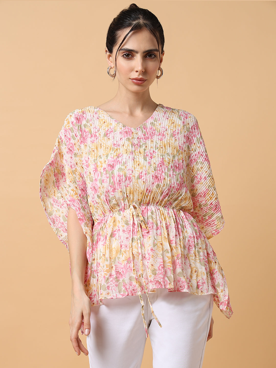 Women Pink Floral Kaftan Top