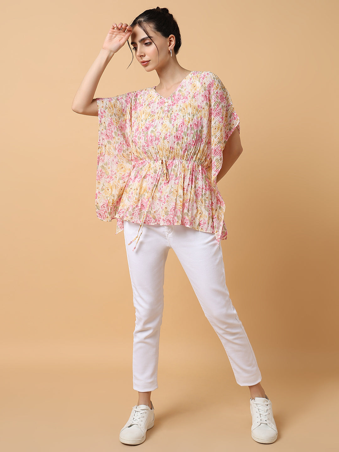 Women Pink Floral Kaftan Top