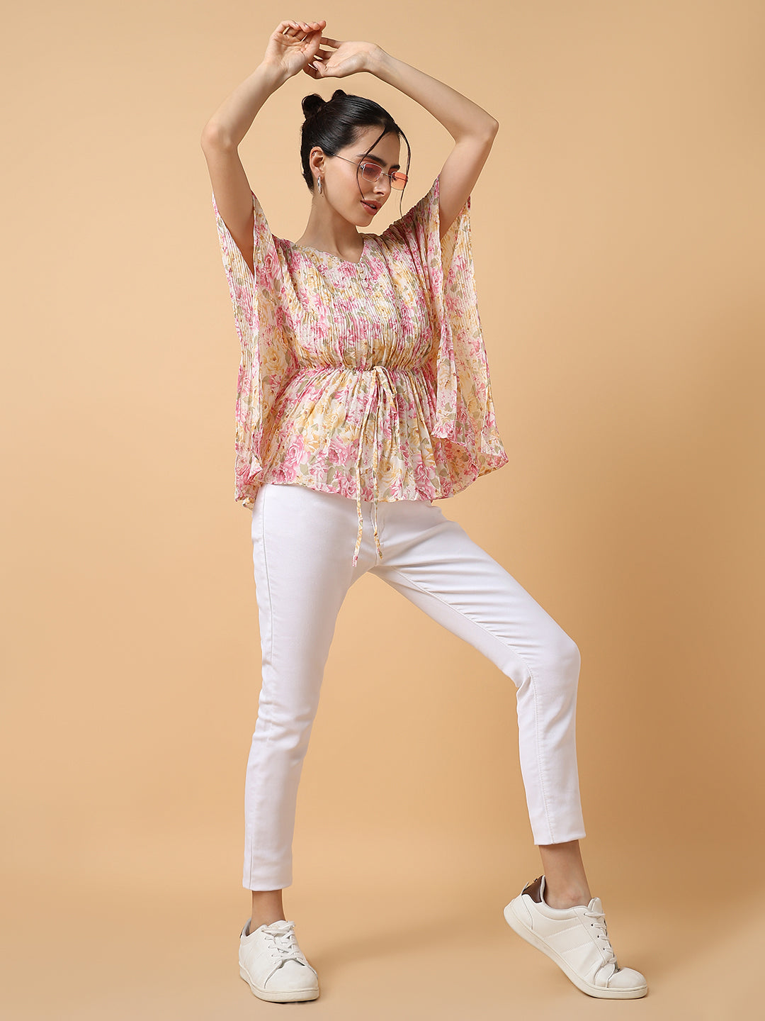 Women Pink Floral Kaftan Top