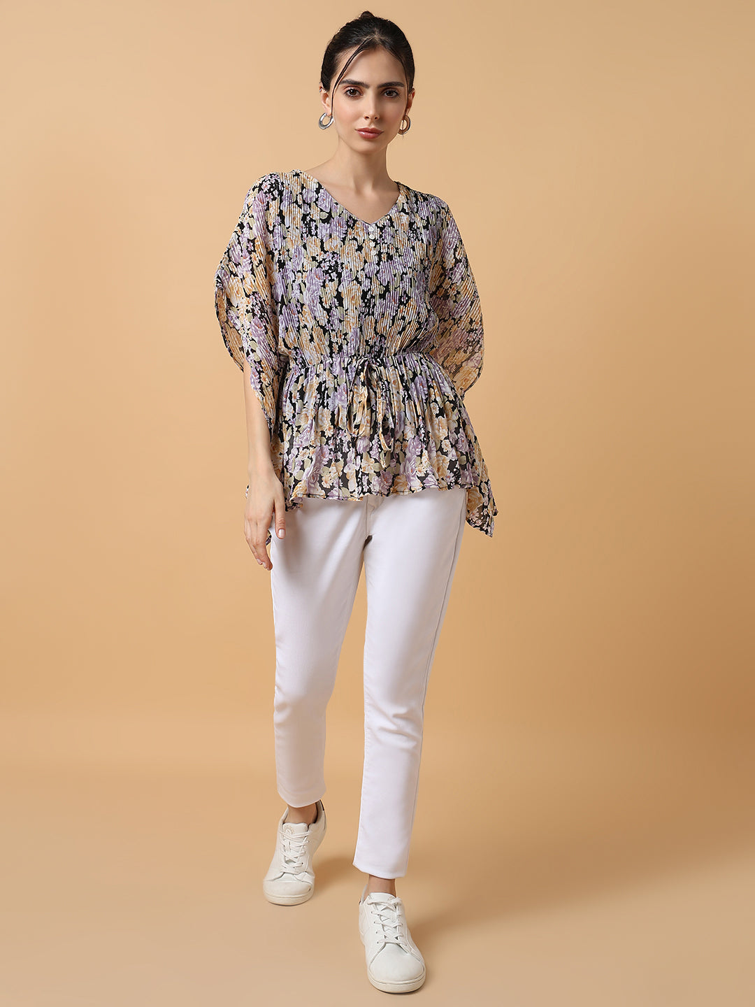 Women Lavender Floral Kaftan Top