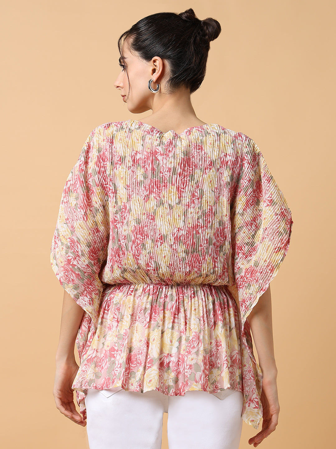 Women Pink Floral Kaftan Top