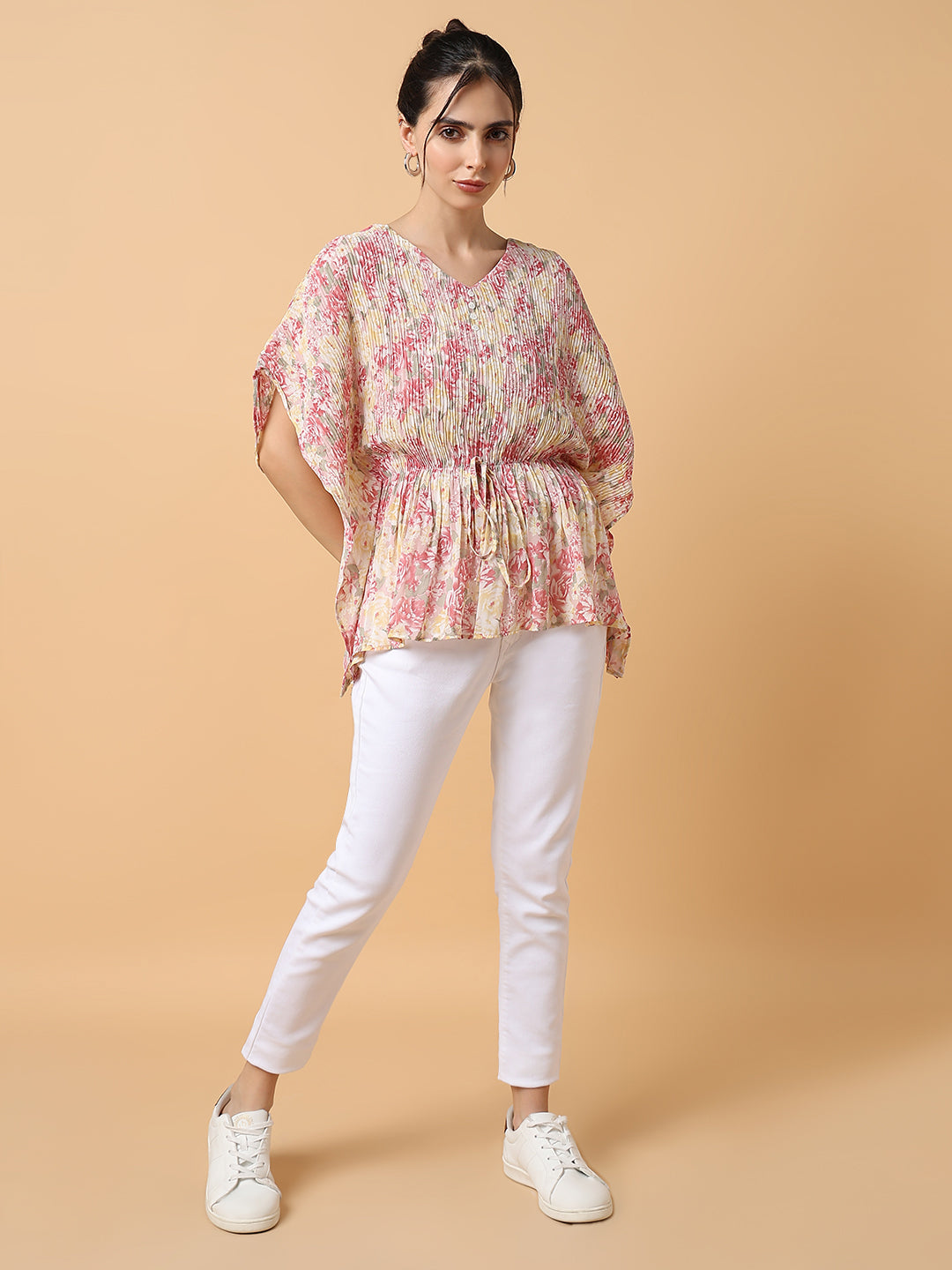 Women Pink Floral Kaftan Top