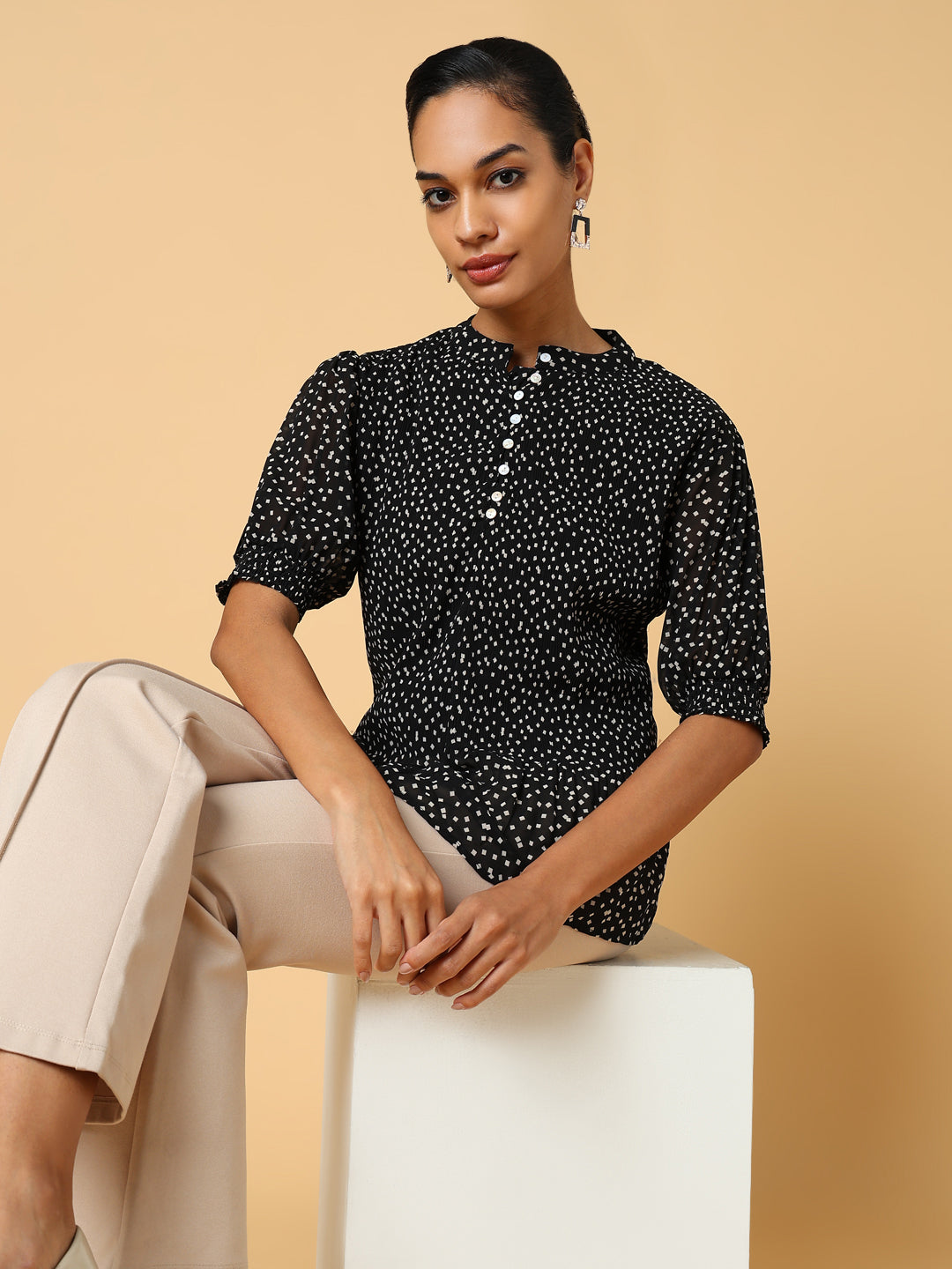 Women Black Polka Dots Top