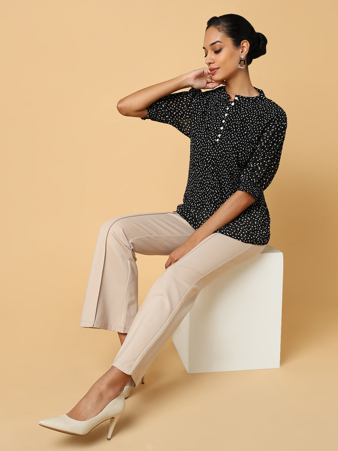 Women Black Polka Dots Top