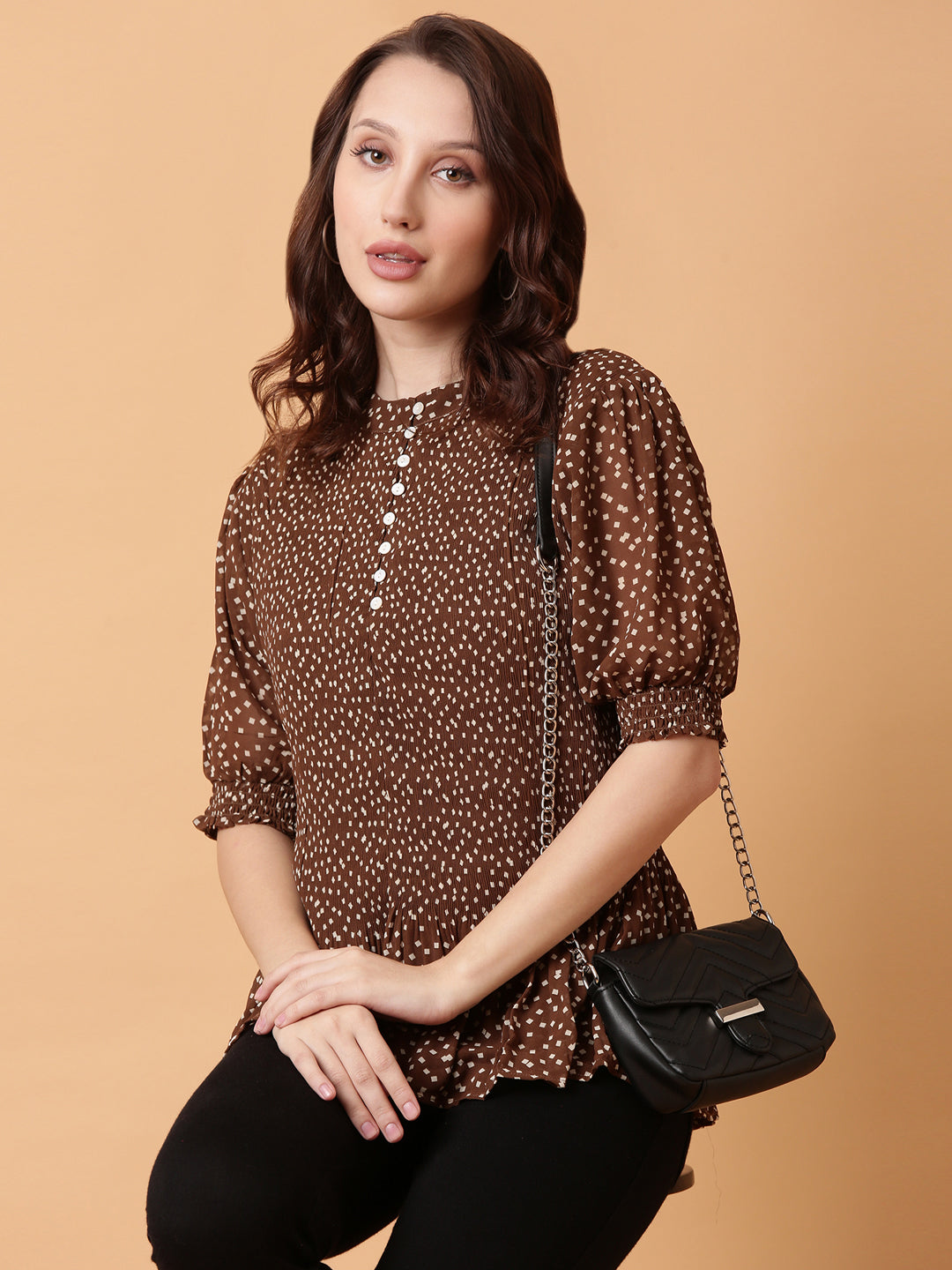 Women Brown Polka Dots Top