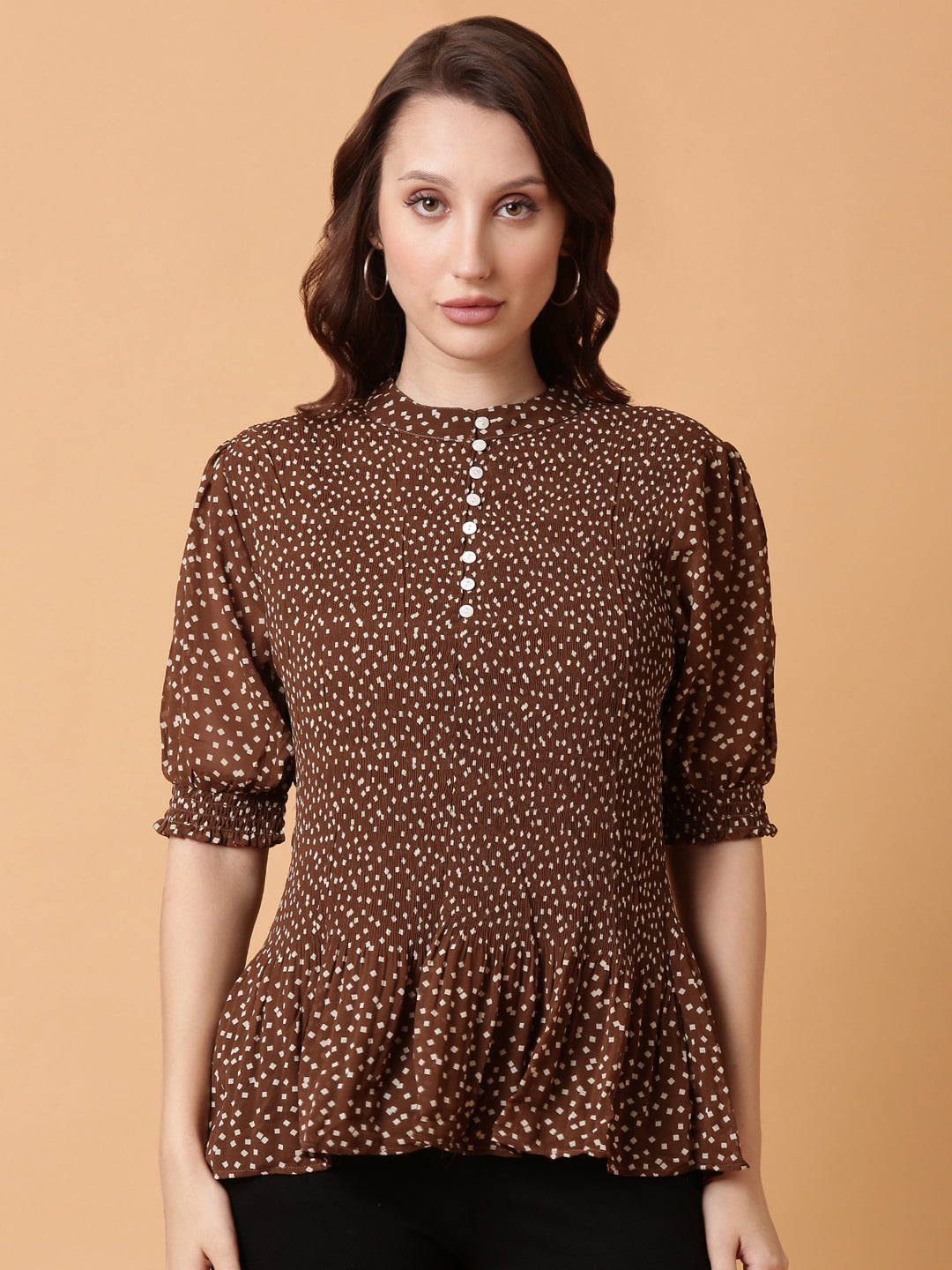 Women Brown Polka Dots Top